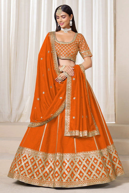 Orange Art Silk Occasion Wear Embroidered Lehenga Choli