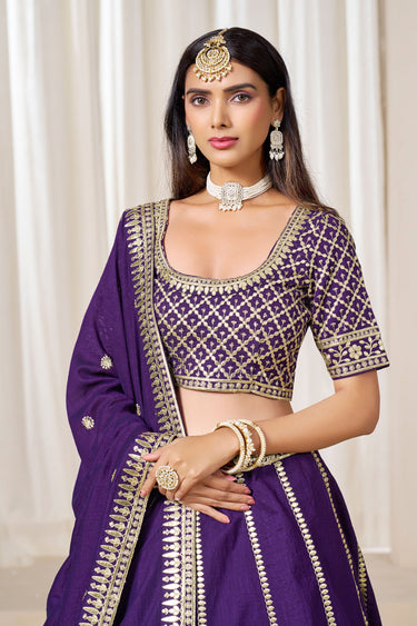 Occasion Wear Embroidered Lehenga Choli In Purple Art Silk Fabric