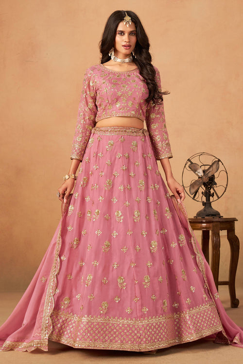 Pink Designer Lehenga Choli With Embroidered Organza Fabric