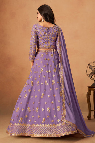 Embroidered Wedding Wear Lehenga Choli In Purple Organza Fabric
