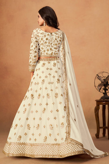Organza Lehenga Choli With Embroidered In Off White Color