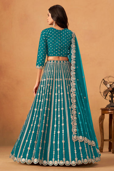 Teal Art Silk Fabric Embroidered Lehenga Choli