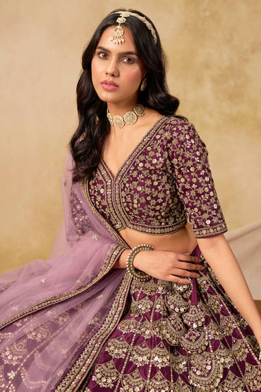 Purple Embroidered Art Silk Designer Lehenga Choli
