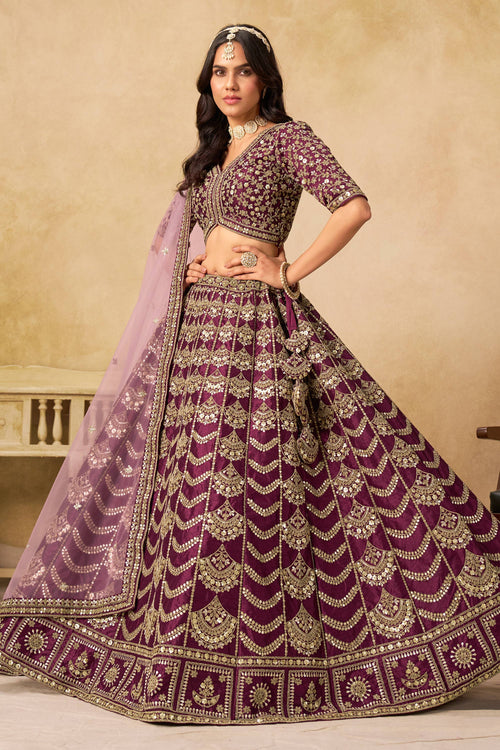 Purple Embroidered Art Silk Designer Lehenga Choli