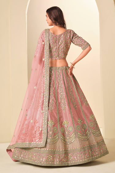 Art Silk Embroidered Pink Function Wear Lehenga Choli With Dupatta