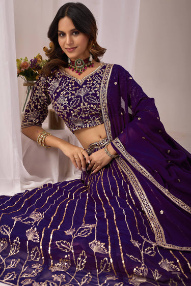 Designer Purple Sequins Work Wedding Wear Lehenga Choli