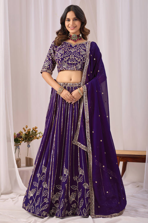Designer Purple Sequins Work Wedding Wear Lehenga Choli