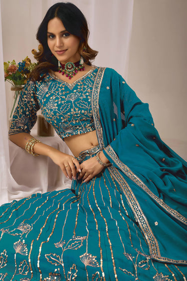 Luxury Cyan Georgette Wedding Collection Lehenga Choli