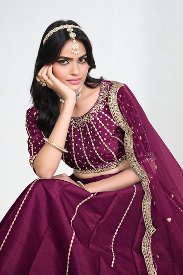 Art Silk Magenta Designer Embroidered Function Wear Lehenga