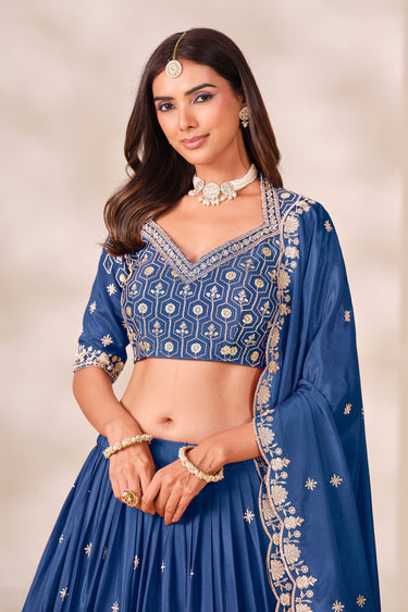Elegant Chinon Heavy Embroidered Sangeet Function Lehenga Choli