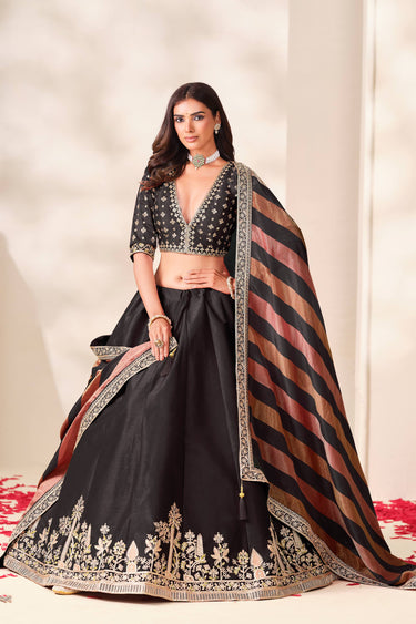 Royal Black Art Silk Fabric Sangeet Function Lehenga Choli