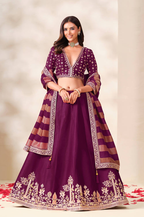 Designer Embroidered Magenta Sangeet Wear Lehenga Choli