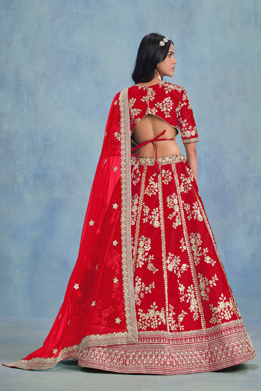 Embroidered Red Art Silk Fabric Festive Wear Lehenga Choli