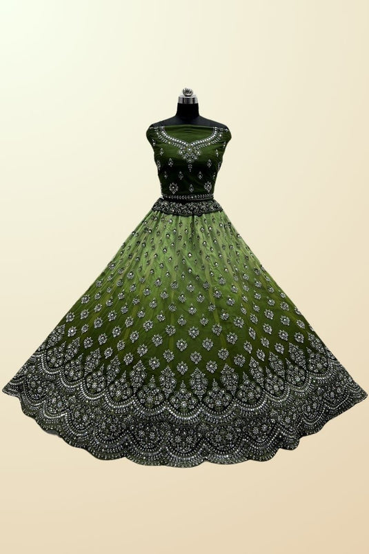 Charming Green Color Net Fabric Embroidered Lehenga Choli