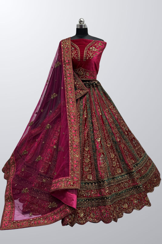 Velvet Fabric Pink Color Phenomenal Lehenga With Double Dupatta