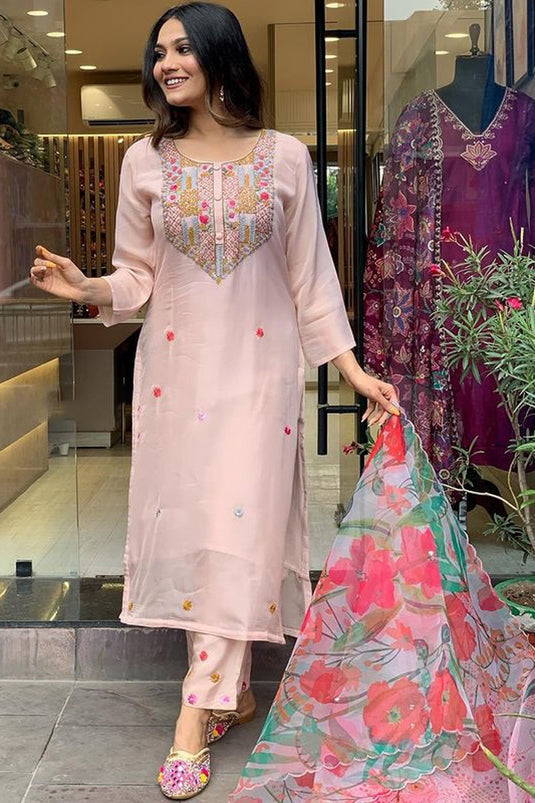 Phenomenal Embroidered Pink Color Crepe Fabric Readymade Salwar Suit