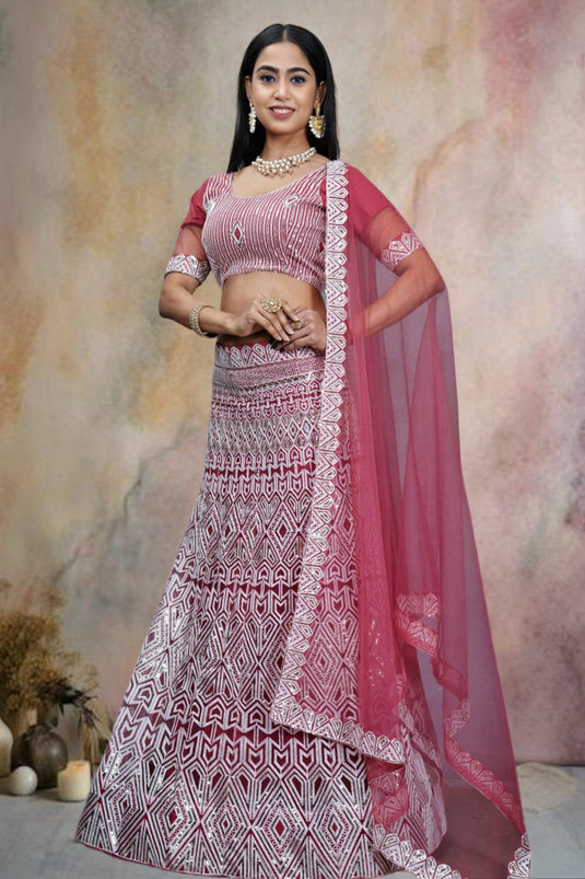 Net Fabric Pink Color Supreme Sequins Work Lehenga