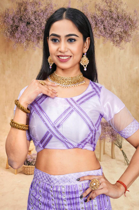 Lavender Color Sequins Work On Net Fabric Chic Lehenga