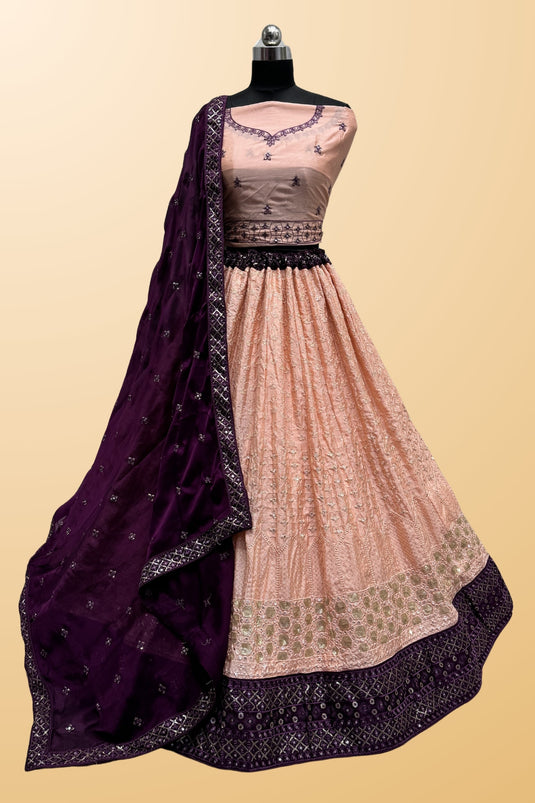 Trendy Georgette Fabric Peach Color Lehenga With Sequins Work