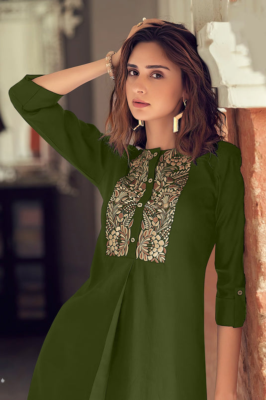 Green Color Casual Wear Fancy Fabric Stunning Readymade Top With Bottom