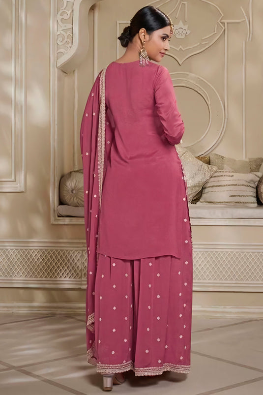 Pink Color Chinon Fabric Embroidered Tempting Sharara Suit