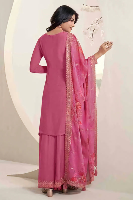 Chinon Fabric Pink Color Function Wear Elegant Sharara Suit