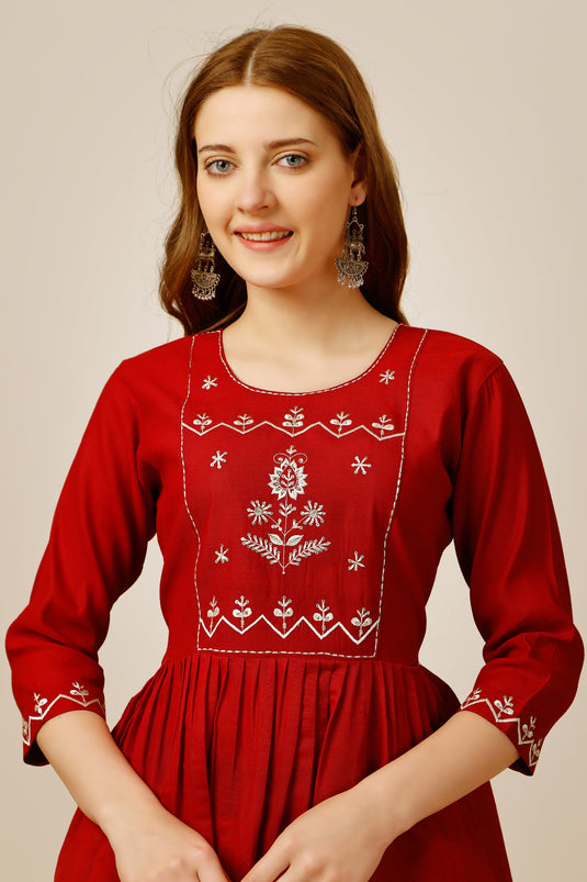 Incredible Rayon Fabric Red Color Readymade Short Kurti