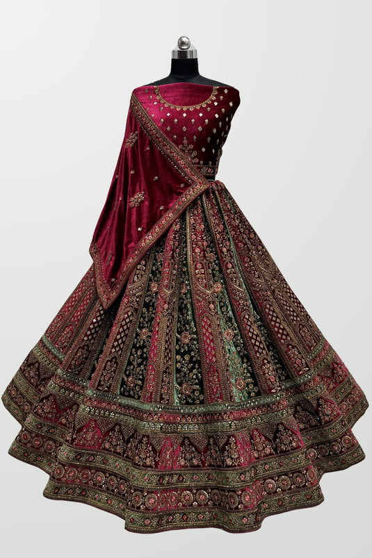 Wedding Special Multi Color Velvet Fabric Sequins Embroidered Bridal Lehenga