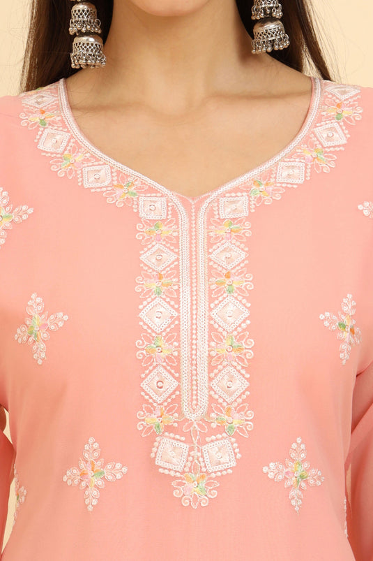 Bewitching Georgette Casual Wear Readymade Kurti In Peach Color