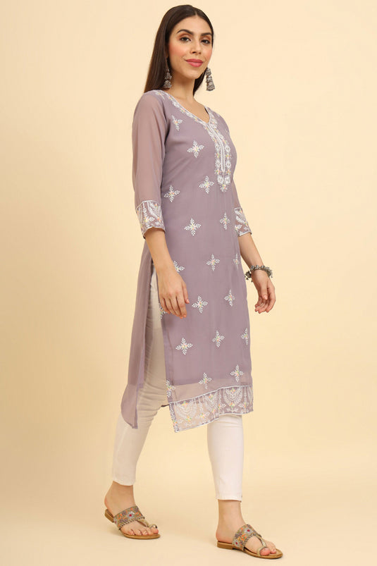 Georgette Lavender Color Casual Wear Ingenious Readymade Kurti