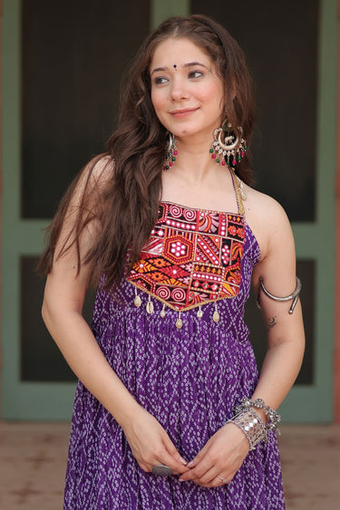 Georgette Fabric Charismatic Readymade Bandhani Printed Gown In Purple Color