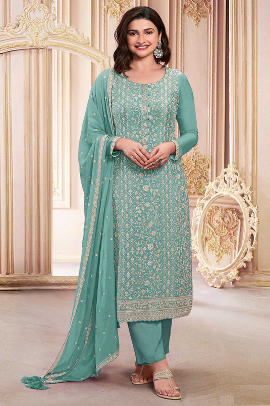 Prachi Desai Teal Color  Vintage Georgette Salwar Suit