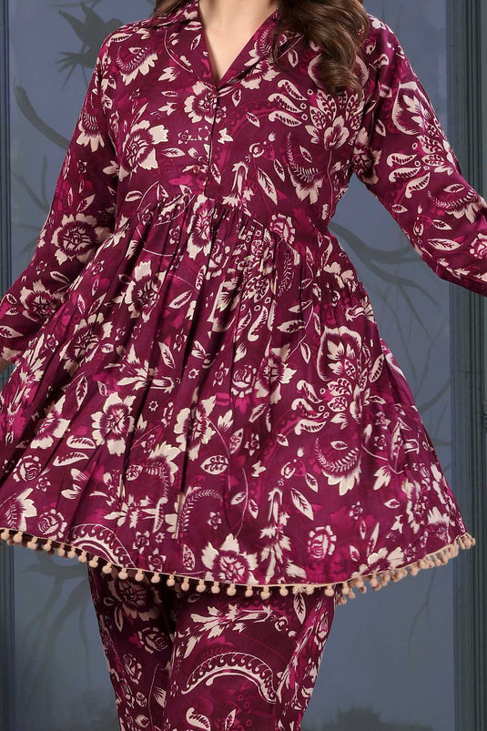 Exclusive Printed Burgundy Color Rayon Fabric Co Ord Set