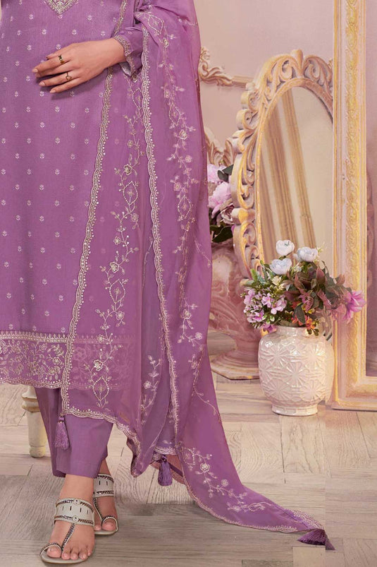 Prachi Desai Purple Color Georgette Silk Classic Salwar Suit