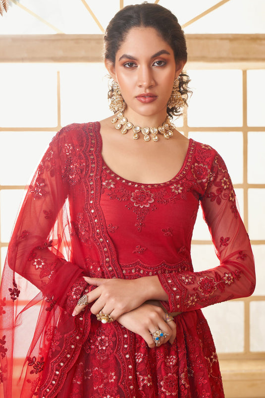 Charm Red Heavy Net Lehenga Choli