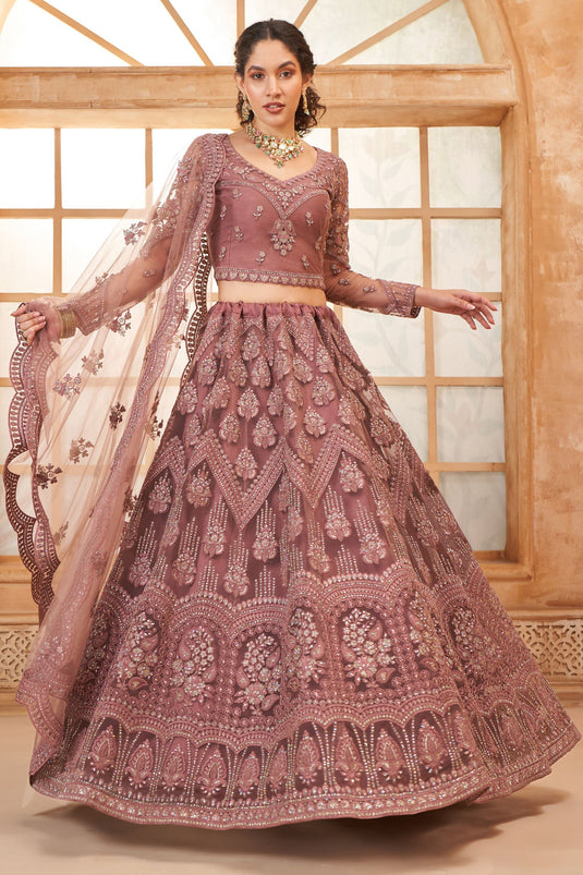 Pink Bridal Wear Net Lehenga Choli