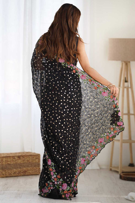 Awesome Georgette Saree In Black Color