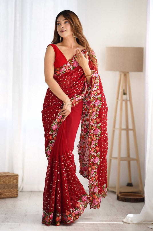 Maroon Color Fantastic Georgette Saree