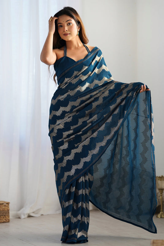 Splendid Navy Blue Georgette Tradition Saree