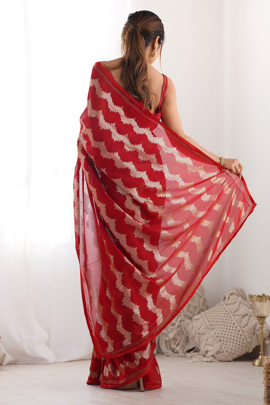 Red Traditional Sequins Work Saree