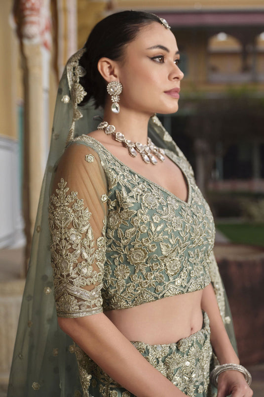 Sea Green Vibrant Embroidery Work Designer Lehenga Choli