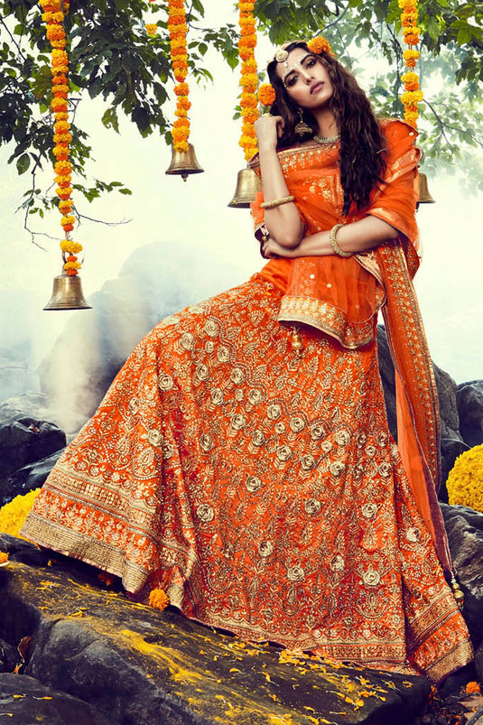 Orange Bhagalpuri Lehenga With Choli