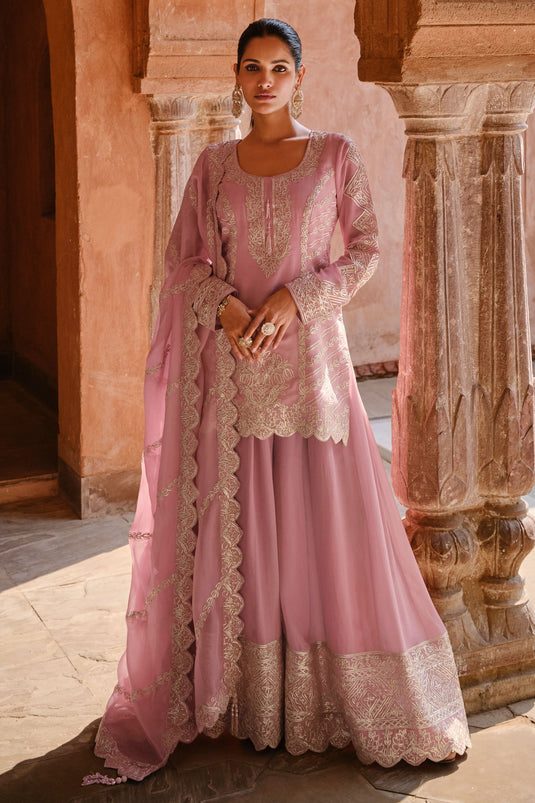 Georgette Silk Pink Color Readymade Palazzo Salwar Kameez