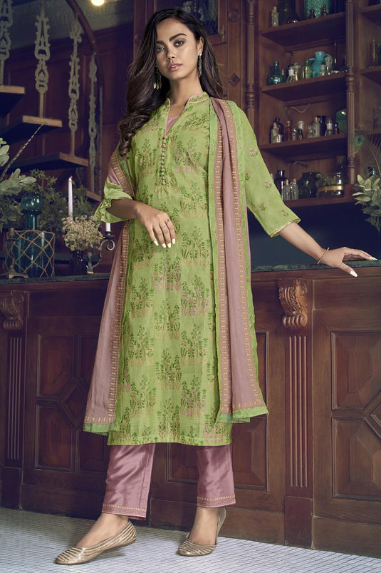 Green Color Art Silk Fabric Alluring Party Style Salwar Suit