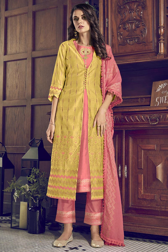 Peach Color Art Silk Fabric Party Style Classic Salwar Suit