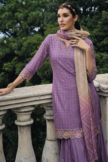 Embroidered Purple Color Function Wear Readymade Palazzo Salwar Suit In Chinon Fabric
