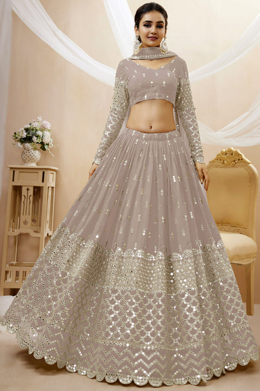 Grey Color Embroidered Work On Georgette Fabric Beatific Lehenga Choli