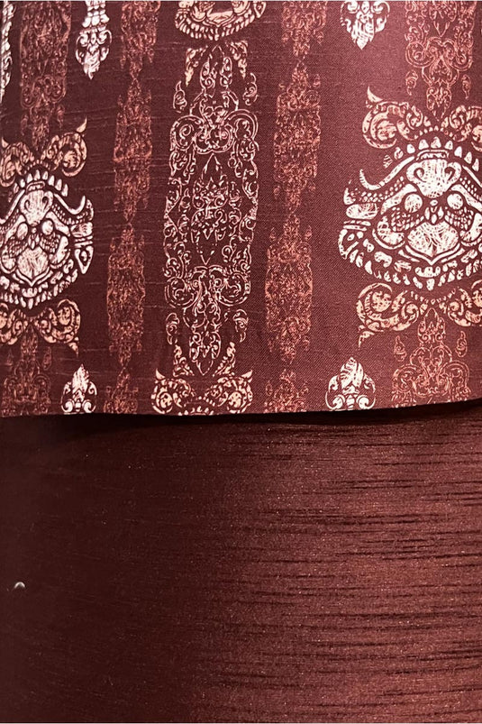 Silk Maroon Wedding Wear Readymade Lovely Peshawari Style Indo Western For Men