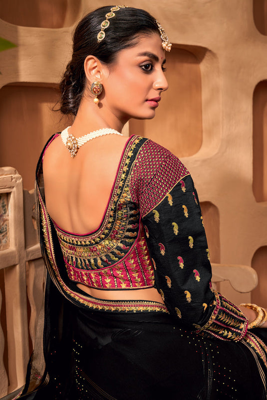 Sangeet Wear Black Color Chiffon Fabric Border Work Saree