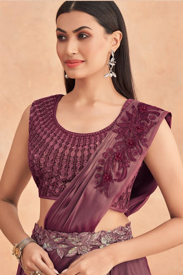 Floral Patterns Lehenga Style Maroon Saree